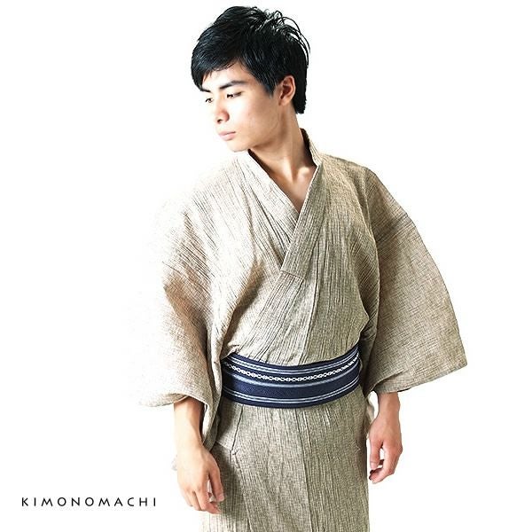 Prices down2】男性浴衣2点セット「白ベージュ破れ細格子浴衣×濃紺色