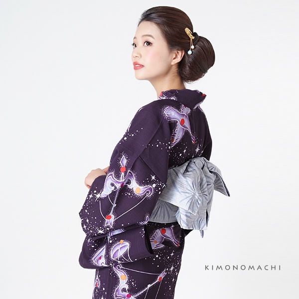 京都きもの町オリジナル浴衣セット「紫紺色 星」S、フリー、TL、LL