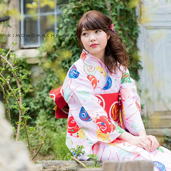 京都きもの町オリジナル浴衣セット「ピンクにカラフル水風船」S