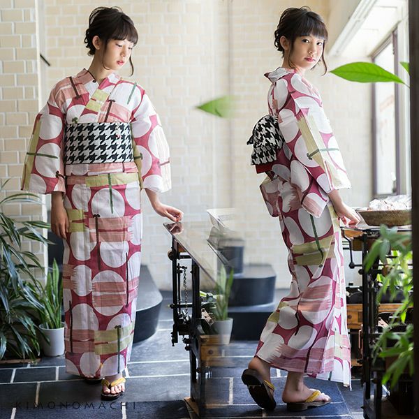 京都きもの町オリジナル浴衣単品「赤紫色トンボ」S、フリー、TL、LL 綿
