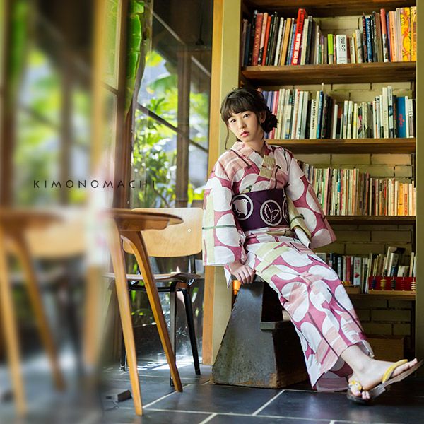 京都きもの町オリジナル浴衣単品「赤紫色トンボ」S、フリー、TL、LL 綿