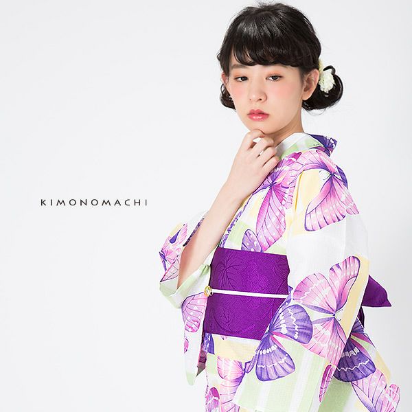 Prices down2】京都きもの町オリジナル浴衣単品「パープル蝶」S