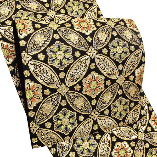 Prices down4】礼装袋帯「黒色 七宝華芳文」未仕立て 京都西陣 六通柄