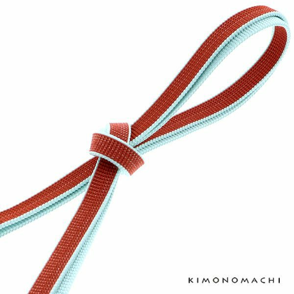 正絹三分紐「三分紐　赤×水色」帯締め 組紐   洒落小物