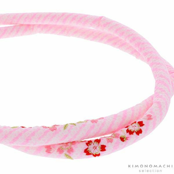 丸ぐけ帯締め「ピンク色　桜の刺繍」七五三に 刺繍帯締め 七五三小物 正絹絞り 正絹帯締め