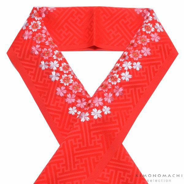 刺繍半衿「赤色 桜の刺繍」七五三に こども半衿 刺繍半襟 【メール便