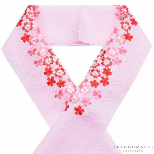 刺繍半衿「ピンク色　桜の刺繍」七五三に こども半衿   刺繍半襟