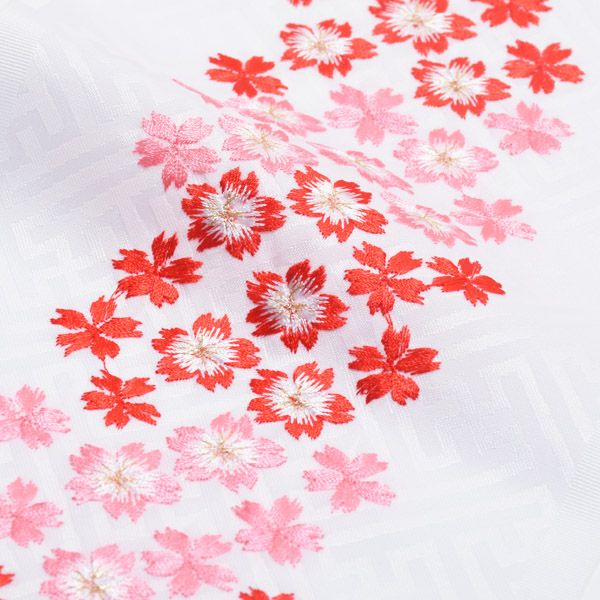 刺繍半衿「白色 赤、ピンクの桜刺繍」七五三に こども半衿 刺繍半襟
