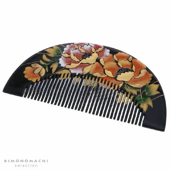 Prices down3】塗りくし「黒色 牡丹」前櫛 成人式の振袖に 櫛 Prices down3】塗りくし「黒色 牡丹」前櫛 成人式の振袖に 櫛