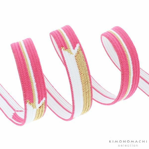 振袖帯締め「ピンク×金色　矢羽」京くみひも フォーマル 平組 高来 振袖向け帯締め