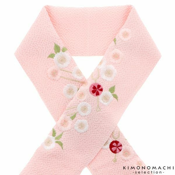 刺繍半衿「ピンク色　かんざし、桜」刺繍半襟 洒落衿 華やか IKKO 振袖衿