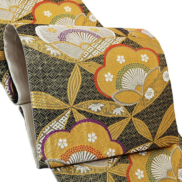 振袖袋帯「黒色　梅」お仕立て上がり 振袖帯 六通柄 振袖に 礼装帯