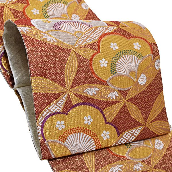 振袖袋帯「臙脂色　梅」お仕立て上がり 振袖帯 六通柄 振袖に 礼装帯