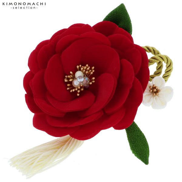 振袖髪飾り単品「赤色のお花、房飾り」振袖髪飾り 成人式、前撮り、結婚式の振袖に 十三詣り、卒業式の袴にも  袴髪飾り （No.51201）