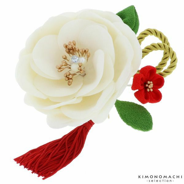 振袖髪飾り単品「白色のお花、房飾り」振袖髪飾り 成人式、前撮り、結婚式の振袖に 十三詣り、卒業式の袴にも  袴髪飾り （No.51201）
