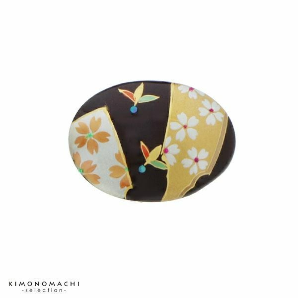 螺鈿帯留め「黒茶色　羽子板」洒落小物 和小物   和装小物