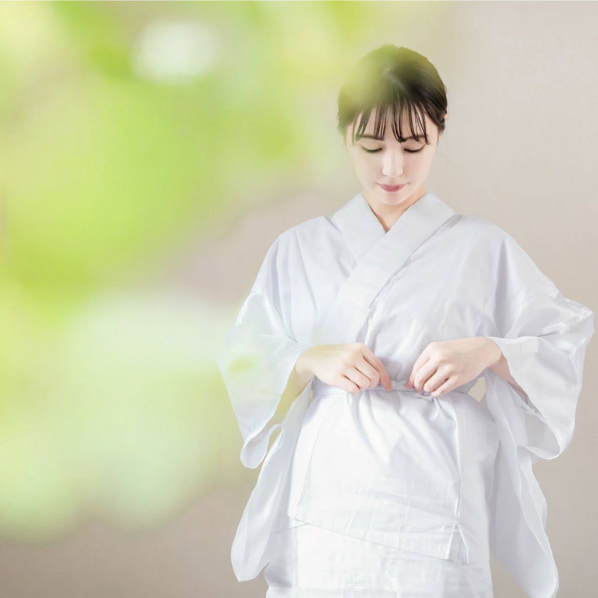 二部式襦袢 レディース 洗える襦袢 「二部式襦袢 白 綸子」 LWサイズ