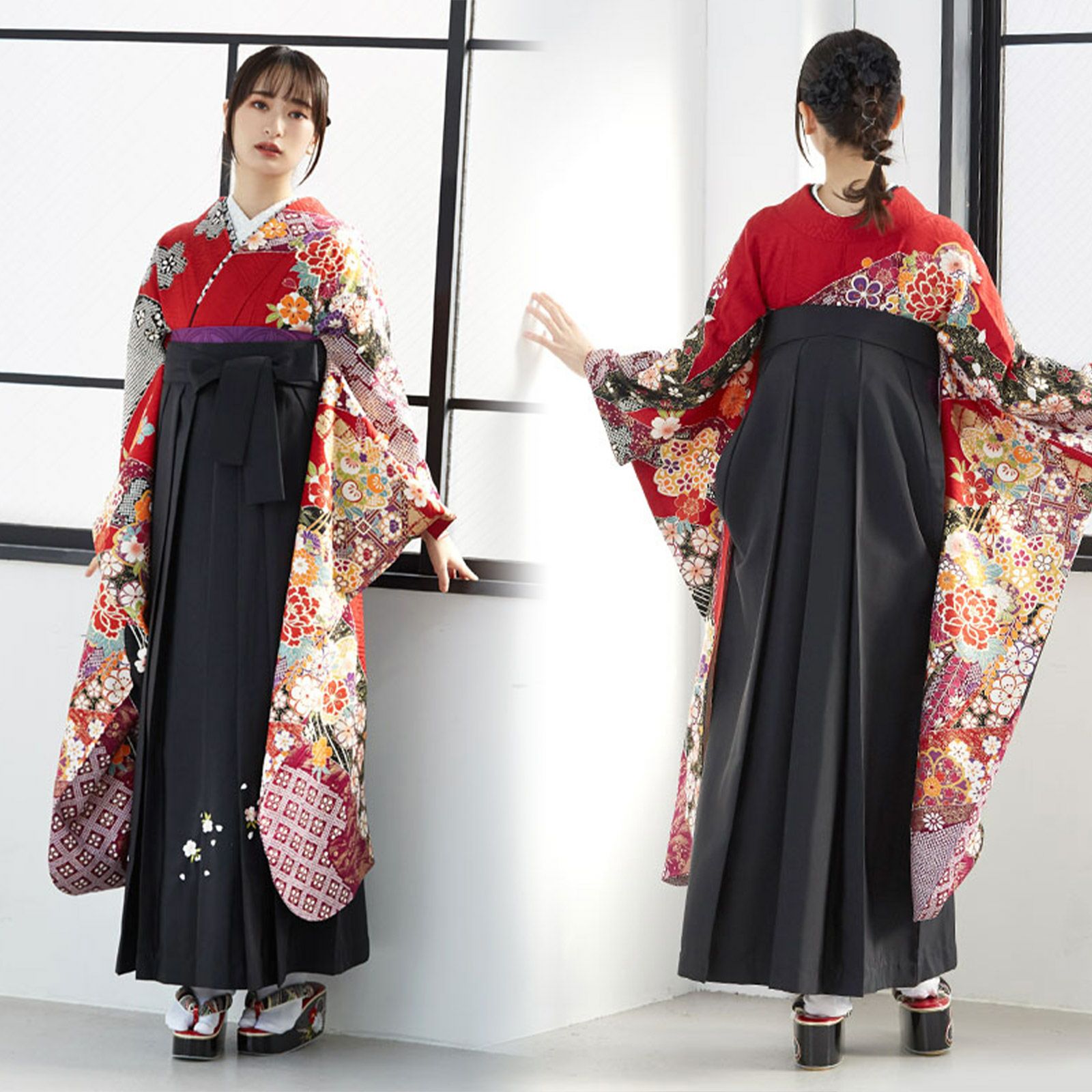 女子袴　 黒地桜刺繍　S ユーズド美品　 kimono-cafe_whakama1