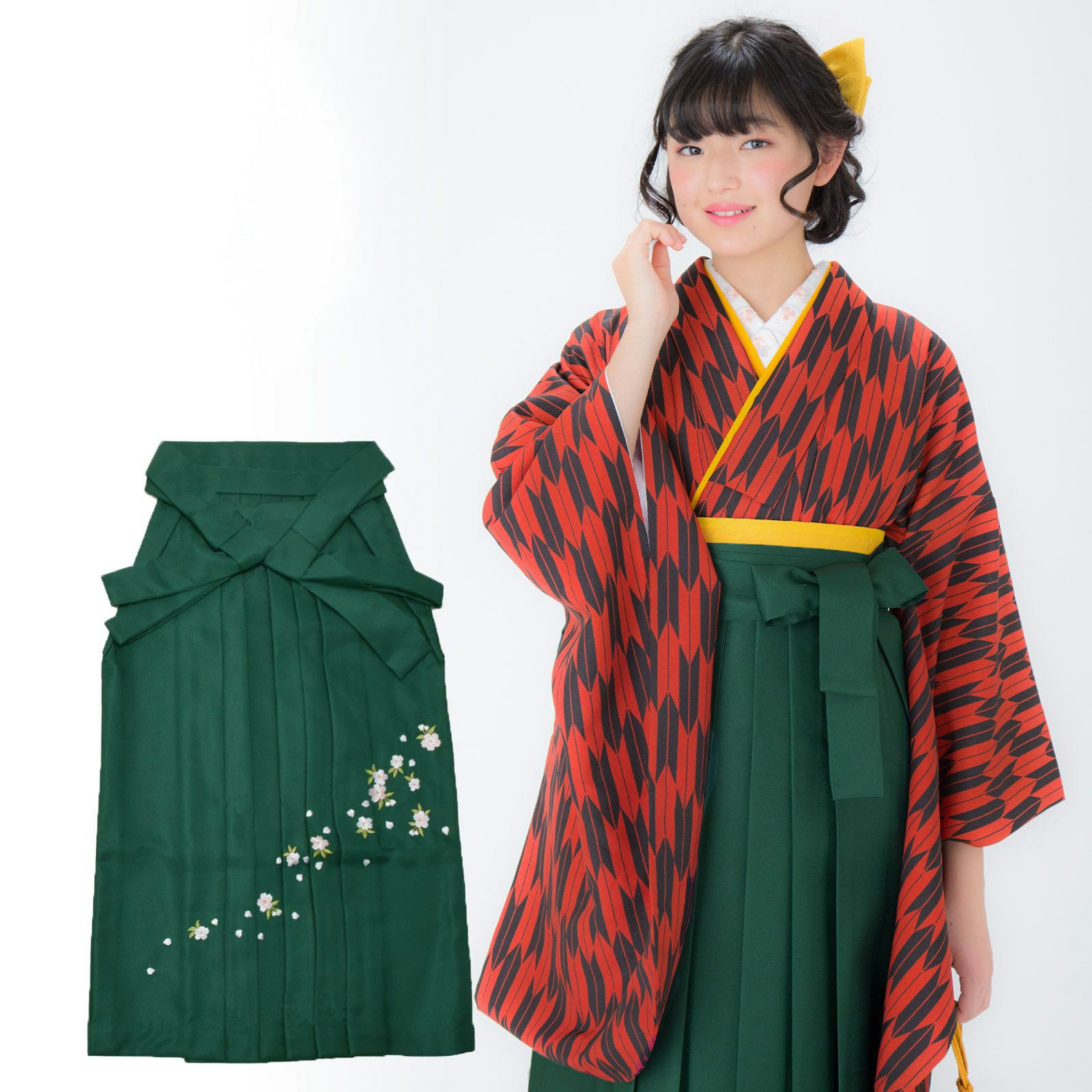 無地袴 桜の刺繍 黒 緑 エンジ 紫 紺 4サイズ：S、M、L、LL(2L) 卒業式