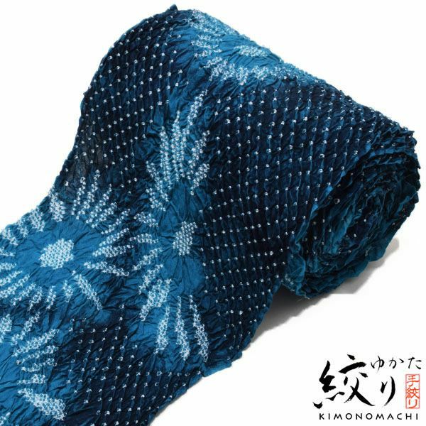 絞り浴衣反物「マリンブルー　花火」ドカーン 絞り浴衣 綿浴衣  未仕立て