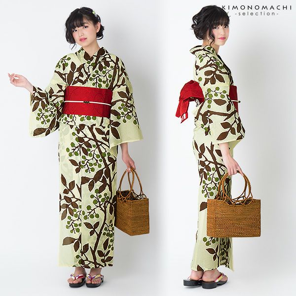 Prices down2】芸艸堂浴衣単品「薄黄色 南天」竹久夢二 綿浴衣 日本製