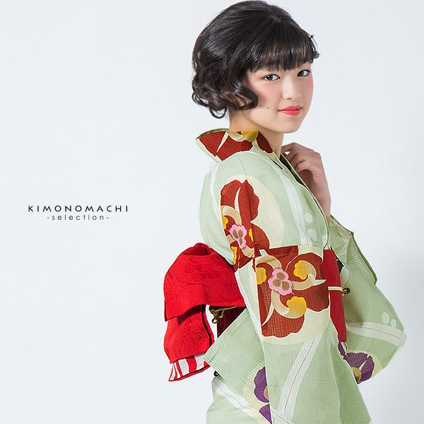 Prices down2】芸艸堂浴衣単品「青磁鼠色 露芝に蘭」山本雪桂 綿浴衣