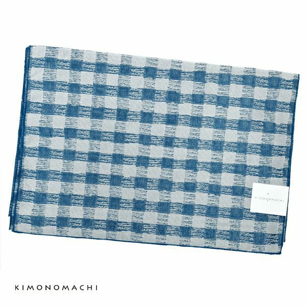 京都きもの町オリジナル浴衣帯単品「チェック　青」兵児帯 日本製 ふわへこ ゆかた帯 レディース