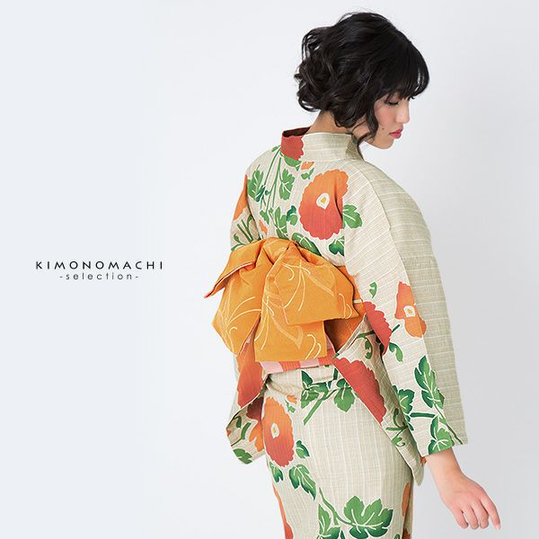 Prices down2】芸艸堂浴衣セット「オレンジ 菊花」荻野一水 綿浴衣
