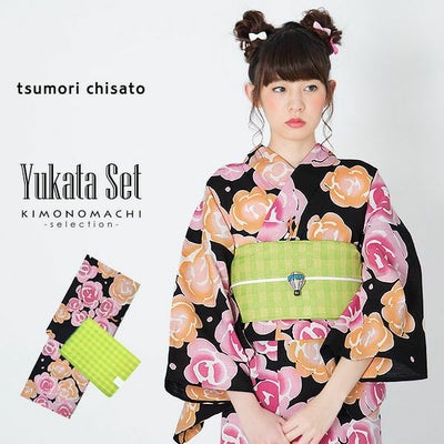 Prices down】【30％OFF】ツモリチサト浴衣セット「黒色 薔薇」tsumori 