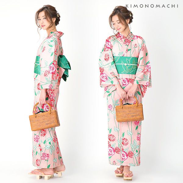 ふりふ完売商品！薔薇姉妹のピンク浴衣！美品送料込み Prices down2】KIMONOMACHI浴衣セット「ピンク 薔薇」S、F、TL、LL 綿