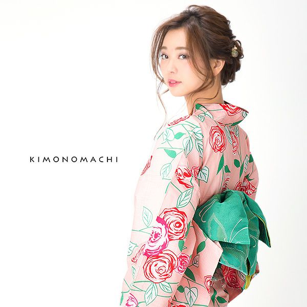 Prices down2】KIMONOMACHI浴衣セット「ピンク 薔薇」S、F、TL、LL 綿