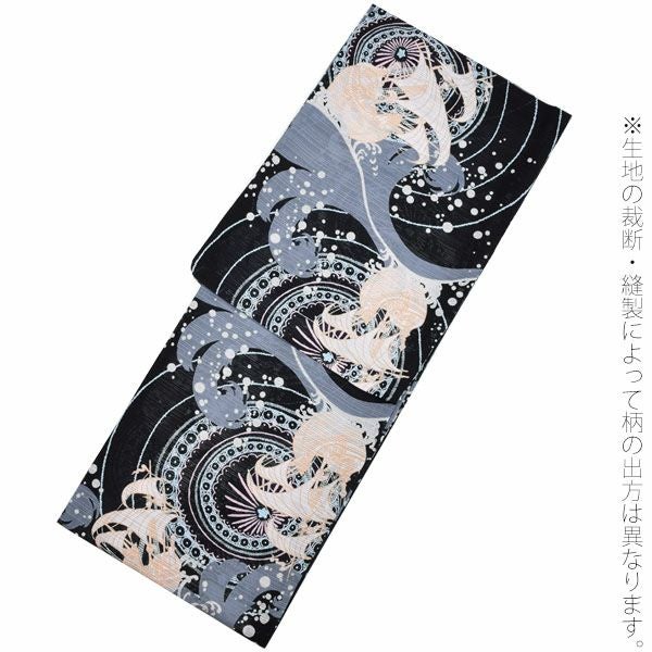 オール新品■変わり織り高級大人浴衣，浴衣帯，特別帯留め付き，岡重桐下駄5点セット 岡重浴衣4点セット「黒色 帆船」綿段絽 三分紐、帯留めの帯飾り付き 綿