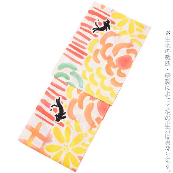 20％OFF】ツモリチサト浴衣4点セット「カラフル格子、花と猫」綿浴衣