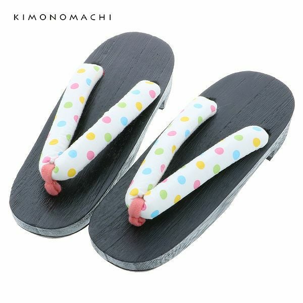 女性下駄単品「カラフル水玉」フリーサイズ（Lサイズ）、LLサイズ 桐下駄 夏の浴衣、甚平に レディース 浴衣下駄