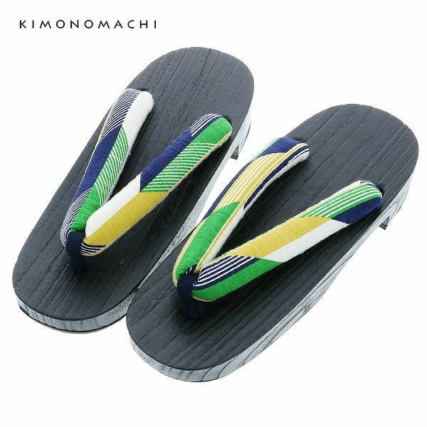女性下駄単品「矢羽　緑×紺」フリーサイズ（Lサイズ）、LLサイズ 桐下駄 夏の浴衣、甚平に レディース 浴衣下駄