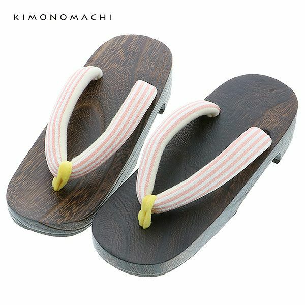 女性下駄単品「ストライプ　ピンク」フリーサイズ（Lサイズ）、LLサイズ 桐下駄 夏の浴衣、甚平に レディース 浴衣下駄