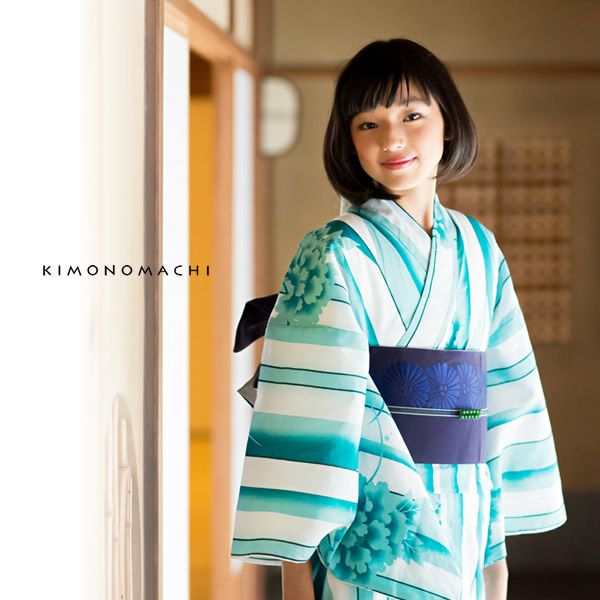KIMONOMACHI浴衣単品「青色 矢絣」フリーサイズ トールサイズ 女性浴衣