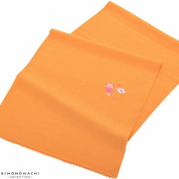 七五三帯揚げ「オレンジ色　花の丸」七歳、五歳、三歳 四つ身 おびあげ 七五三小物 ポリエステル帯揚げ