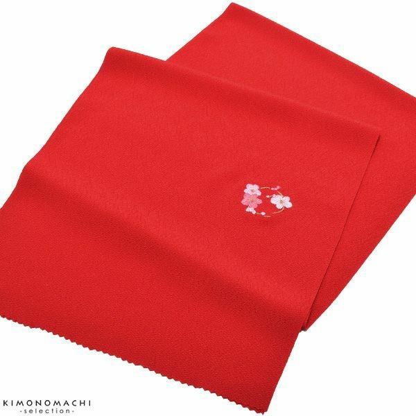七五三帯揚げ「赤色　花の丸」七歳、五歳、三歳 四つ身 おびあげ 七五三小物 ポリエステル帯揚げ