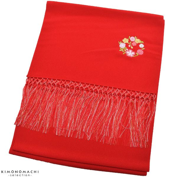 七五三しごき「赤色　花の丸」七歳、五歳、三歳 四つ身 志古貴 七五三小物 ポリエステルしごき