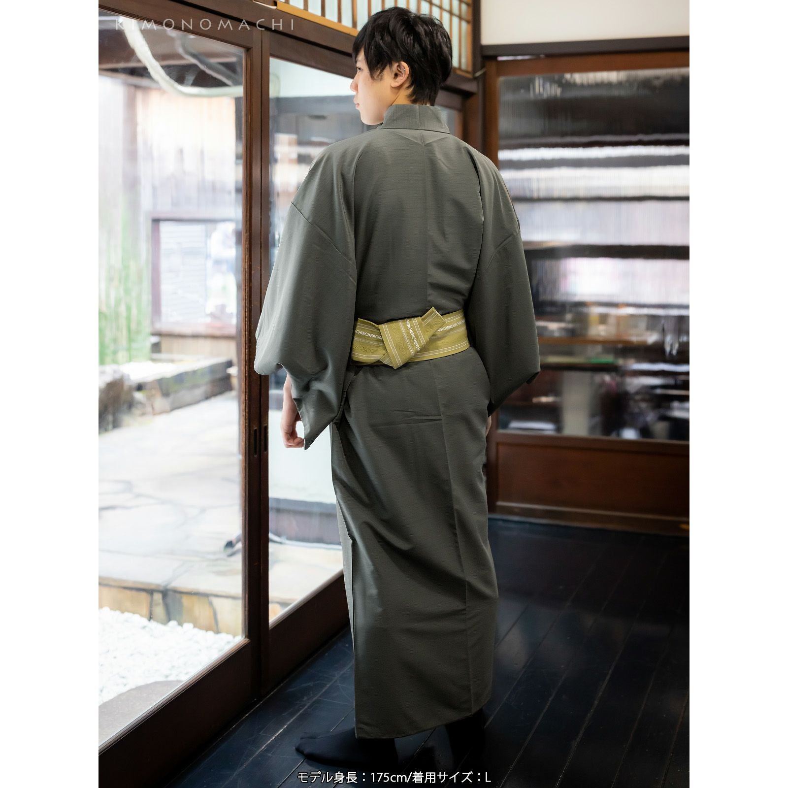 ＜銀の斧＞正絹・男性用袷着物・しつけ付き・さわやか柄・着丈126