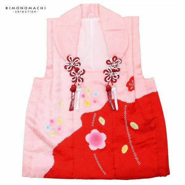 女の子被布コート単品「ピンク×赤色　絞りのお花」3歳児用 七五三 七五三小物 絞り お子様被布コート 紅花