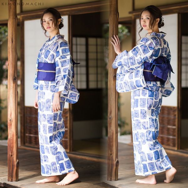 みすゞうた浴衣セット「ブルー 草花」ブランド浴衣セット 女性浴衣