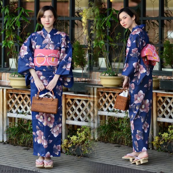 HANAE MORI 浴衣 単品 ブルー系 花柄 綿100% 新品 HANAE MORI浴衣セット「青藍色 椿」ブランド浴衣セット 女性浴衣セット