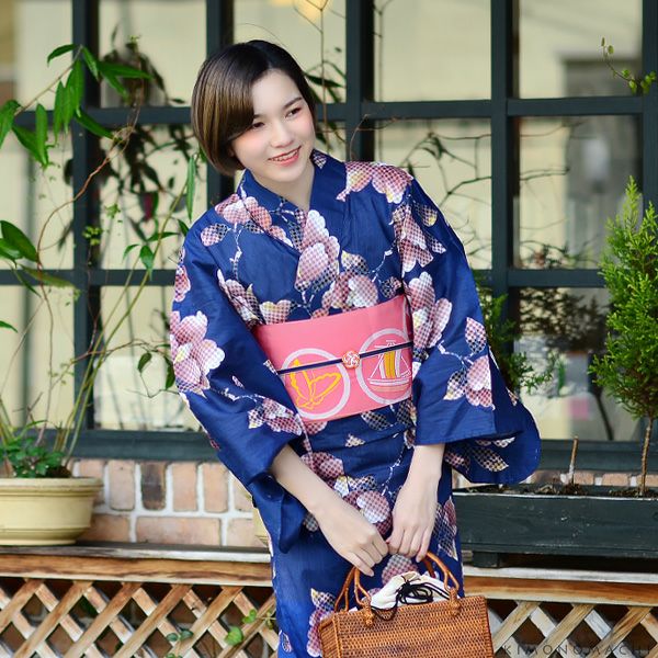HANAE MORI浴衣セット「青藍色 椿」ブランド浴衣セット 女性浴衣セット
