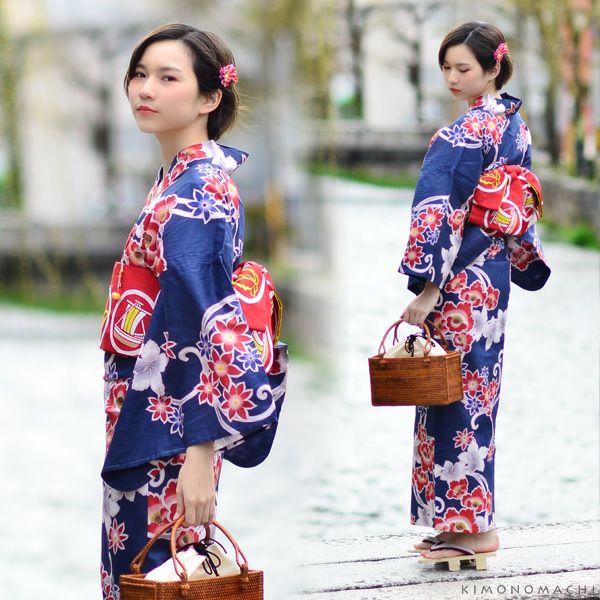 PATTi PATTi浴衣セット「鉄紺色 蔦と花」ブランド浴衣セット 女性浴衣