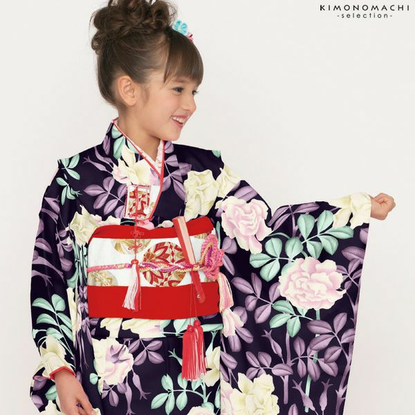 七五三四つ身「黒色　薔薇」Shikibu Classic 7歳向け 子供着物 女の子の着物 式部浪漫