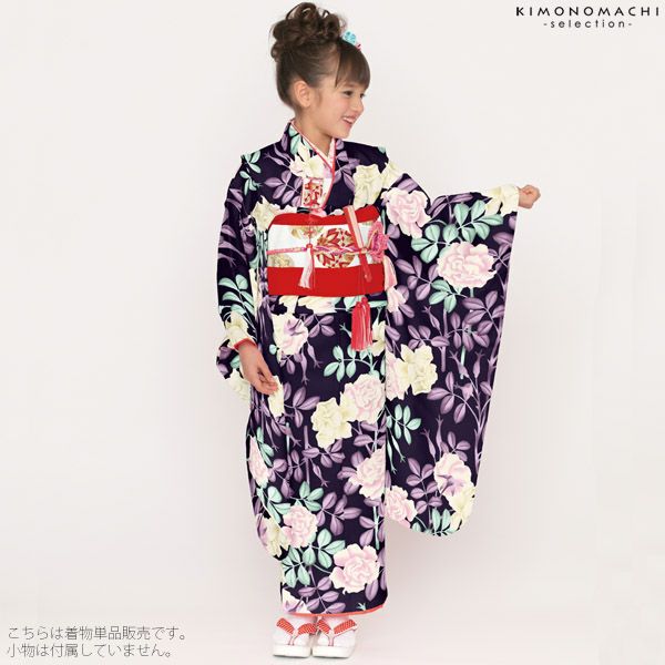 Prices down2】七五三四つ身「黒色 薔薇」Shikibu Classic 7歳向け