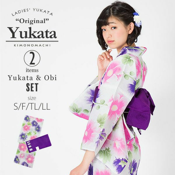★きものロマンチカ★パッチワーク着物浴衣パープル 期間延長!最大18,000円OFF9/24迄)KIMONOMACHI浴衣セット「パープル