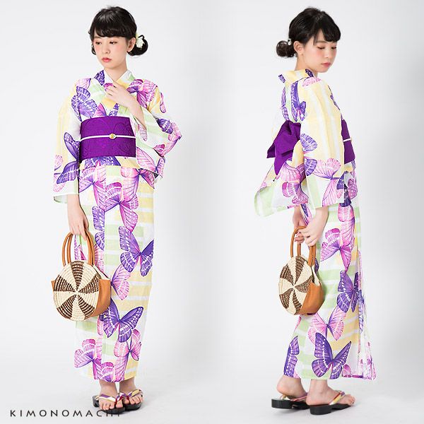 Prices down2】KIMONOMACHI浴衣セット「パープル 蝶」S,F（フリー）,TL